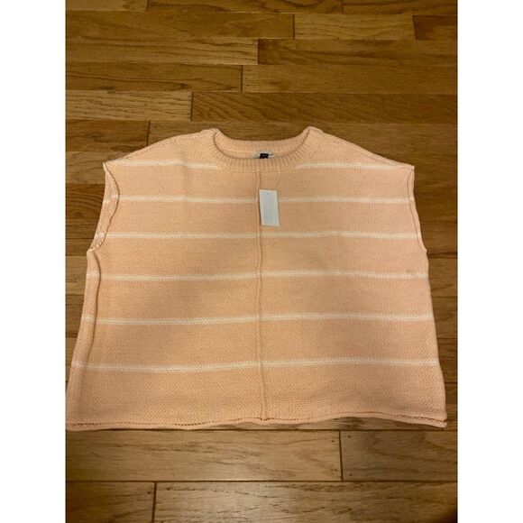 NWT Universal Thread women's peach striped sleeveless cotton crochet sweater L - Picture 1 of 8
